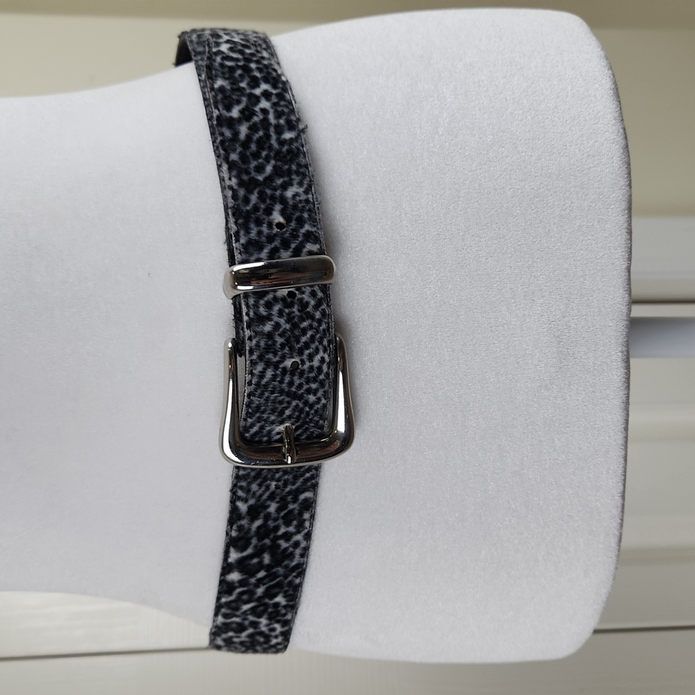 Absolutely Fresh White Gray Black Leopard Print Fur Leather Belt Size M Y2K